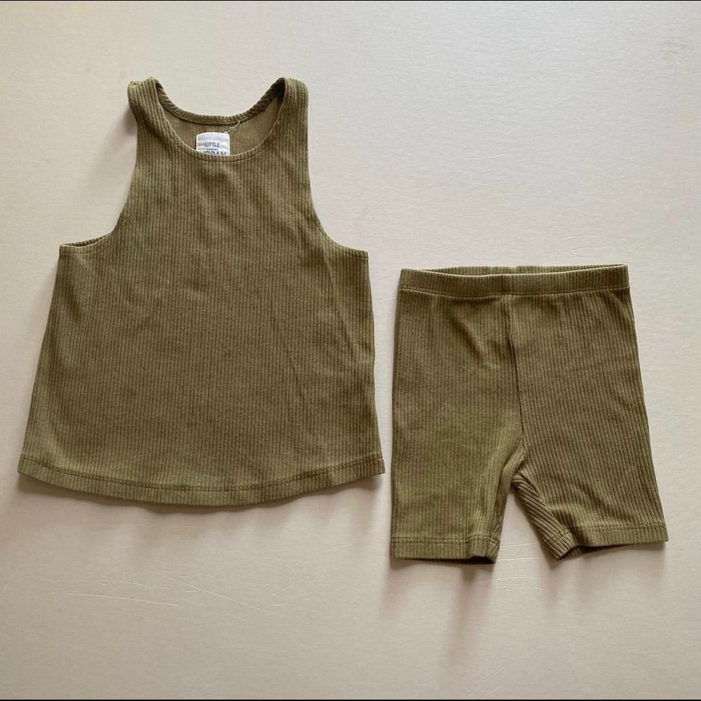 Little Urban Apparel olive green ribbed tank and short matching set